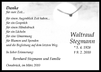 Traueranzeige von Waltraud Stegmann von Neue Osnabrücker Zeitung GmbH & Co. KG