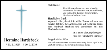 Traueranzeige von Hermine Hardebeck von Neue Osnabrücker Zeitung GmbH & Co. KG