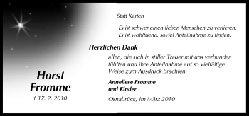 Traueranzeige von Horst Fromme von Neue Osnabrücker Zeitung GmbH & Co. KG
