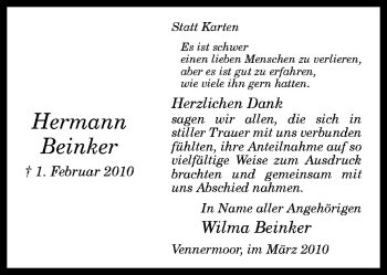 Traueranzeige von Hermann Beinker von Neue Osnabrücker Zeitung GmbH & Co. KG