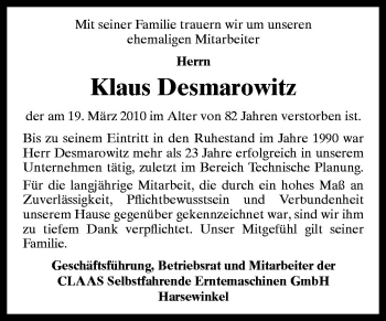 Traueranzeige von Klaus Desmarowitz von Neue Osnabrücker Zeitung GmbH & Co. KG