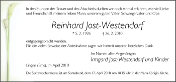 Traueranzeige von Reinhard Jost-Westendorf von Neue Osnabrücker Zeitung GmbH & Co. KG