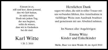 Traueranzeige von Karl Witte von Neue Osnabrücker Zeitung GmbH & Co. KG