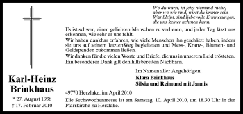 Traueranzeige von Karl-Heinz Brinkhaus von Neue Osnabrücker Zeitung GmbH & Co. KG