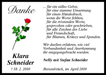 Traueranzeige von Klara Schneider von Neue Osnabrücker Zeitung GmbH & Co. KG
