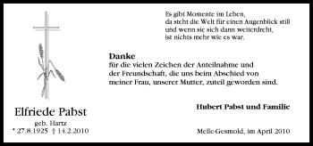 Traueranzeige von Elfriede Pabst von Neue Osnabrücker Zeitung GmbH & Co. KG