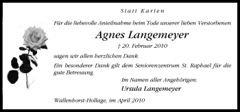 Traueranzeige von Agnes Langemeyer von Neue Osnabrücker Zeitung GmbH & Co. KG