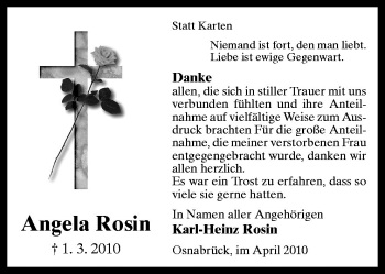 Traueranzeige von Angela Rosin von Neue Osnabrücker Zeitung GmbH & Co. KG