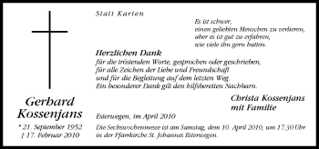 Traueranzeige von Gerhard Kossenjans von Neue Osnabrücker Zeitung GmbH & Co. KG