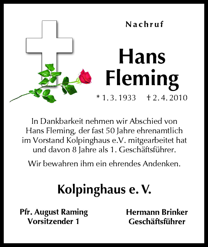  Traueranzeige für Hans Fleming vom 10.04.2010 aus Neue Osnabrücker Zeitung GmbH & Co. KG