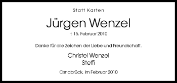 Traueranzeige von Jürgen Wenzel von Neue Osnabrücker Zeitung GmbH & Co. KG