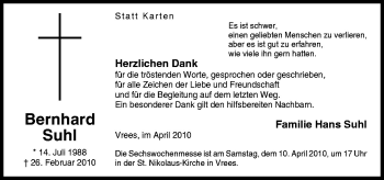 Traueranzeige von Bernhard Suhl von Neue Osnabrücker Zeitung GmbH & Co. KG