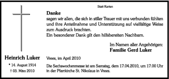 Traueranzeige von Heinrich Luker von Neue Osnabrücker Zeitung GmbH & Co. KG