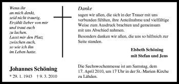 Traueranzeige von Johannes Schöning von Neue Osnabrücker Zeitung GmbH & Co. KG