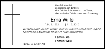 Traueranzeige von Erna Wille von Neue Osnabrücker Zeitung GmbH & Co. KG