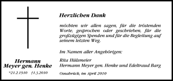 Traueranzeige von Hermann Meyer von Neue Osnabrücker Zeitung GmbH & Co. KG