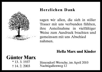Traueranzeige von Günter Marx von Neue Osnabrücker Zeitung GmbH & Co. KG