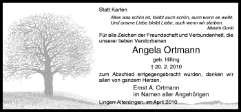 Traueranzeige von Angela Ortmann von Neue Osnabrücker Zeitung GmbH & Co. KG