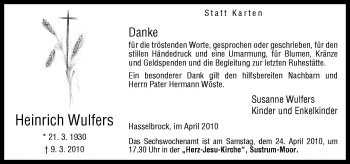 Traueranzeige von Heinrich Wulfers von Neue Osnabrücker Zeitung GmbH & Co. KG