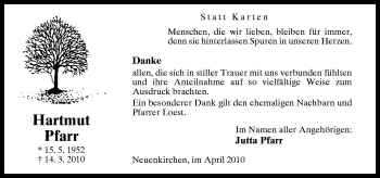 Traueranzeige von Hartmut Pfarr von Neue Osnabrücker Zeitung GmbH & Co. KG