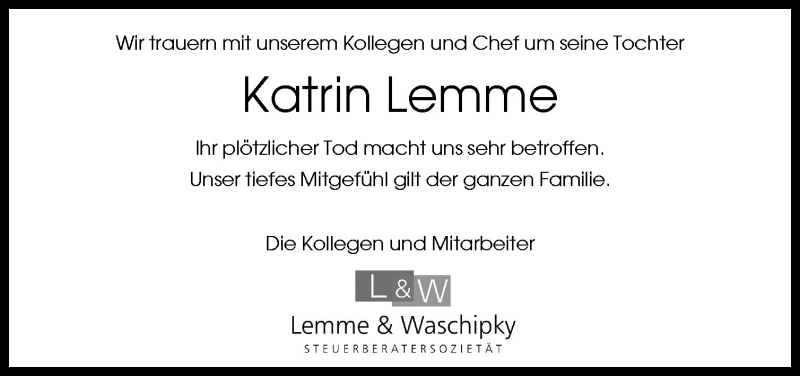  Traueranzeige für Katrin Lemme vom 23.04.2010 aus Neue Osnabrücker Zeitung GmbH & Co. KG
