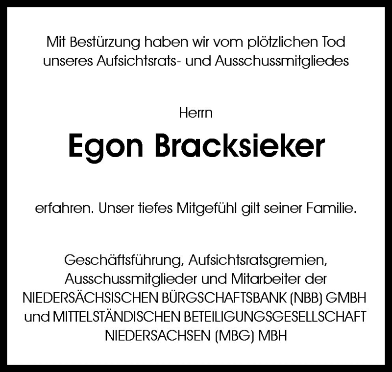  Traueranzeige für Egon Bracksieker vom 24.04.2010 aus Neue Osnabrücker Zeitung GmbH & Co. KG