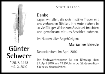 Traueranzeige von Günter Schweer von Neue Osnabrücker Zeitung GmbH & Co. KG