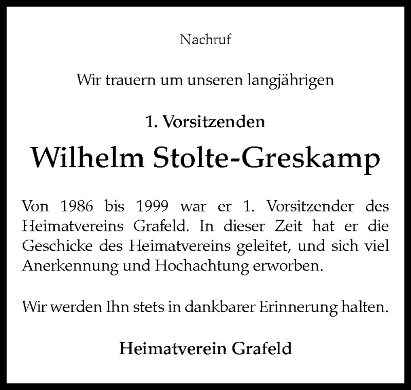  Traueranzeige für Wilhelm Stolte-Greskamp vom 30.04.2010 aus Neue Osnabrücker Zeitung GmbH & Co. KG