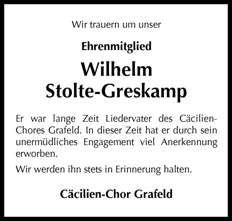  Traueranzeige für Wilhelm Stolte-Greskamp vom 30.04.2010 aus Neue Osnabrücker Zeitung GmbH & Co. KG