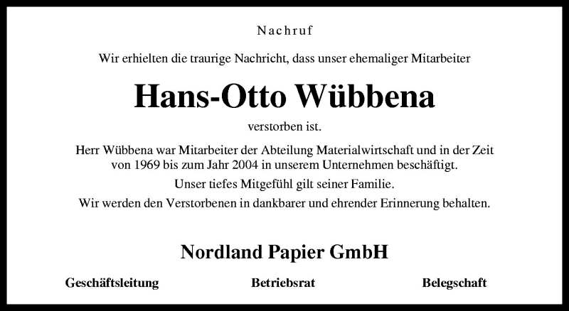  Traueranzeige für Hans-Otto Wübbena vom 05.05.2010 aus Neue Osnabrücker Zeitung GmbH & Co. KG