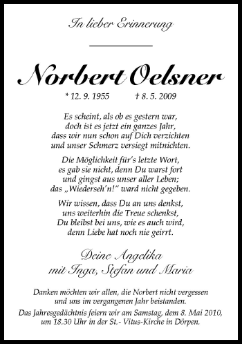 Traueranzeige von Norbert Oelsner von Neue Osnabrücker Zeitung GmbH & Co. KG