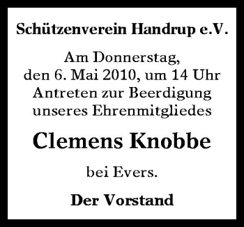 Traueranzeige von Clemens Knobbe von Neue Osnabrücker Zeitung GmbH & Co. KG