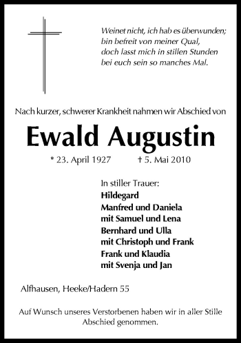 Traueranzeige von Ewald Augustin von Neue Osnabrücker Zeitung GmbH & Co. KG