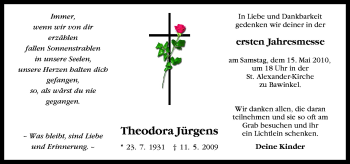 Traueranzeige von Theodora Jürgens von Neue Osnabrücker Zeitung GmbH & Co. KG