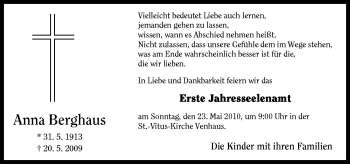 Traueranzeige von Anna Berghaus von Neue Osnabrücker Zeitung GmbH & Co. KG