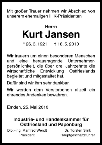 Traueranzeige von Kurt Jansen von Neue Osnabrücker Zeitung GmbH & Co. KG