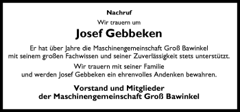 Traueranzeige von Josef Gebbeken von Neue Osnabrücker Zeitung GmbH & Co. KG