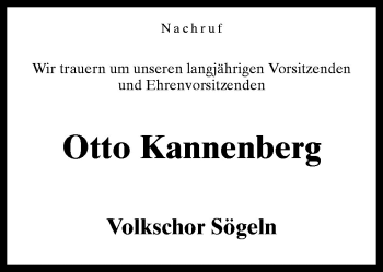 Traueranzeige von Otto Kannenberg von Neue Osnabrücker Zeitung GmbH & Co. KG