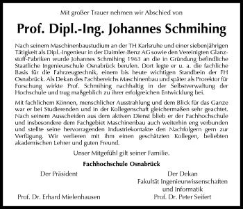 Traueranzeige von Johannes Schmihing von Neue Osnabrücker Zeitung GmbH & Co. KG