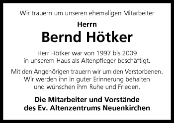 Traueranzeige von Bernd Hötker von Neue Osnabrücker Zeitung GmbH & Co. KG