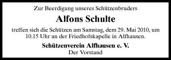 Traueranzeige von Alfons Schulte von Neue Osnabrücker Zeitung GmbH & Co. KG