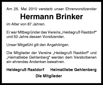 Traueranzeige von Hermann Brinker von Neue Osnabrücker Zeitung GmbH & Co. KG