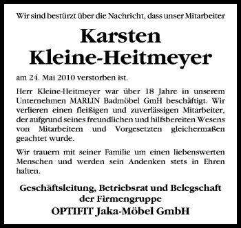 Traueranzeige von Karsten Kleine-Heitmeyer von Neue Osnabrücker Zeitung GmbH & Co. KG