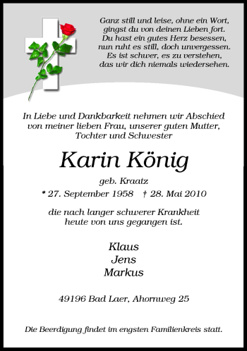 Traueranzeige von Karin König von Neue Osnabrücker Zeitung GmbH & Co. KG