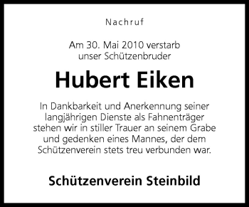 Traueranzeige von Hubert Eiken von Neue Osnabrücker Zeitung GmbH & Co. KG