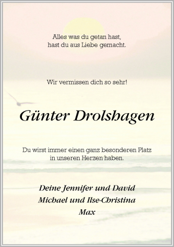 Traueranzeige von Günter Drolshagen von Neue Osnabrücker Zeitung GmbH & Co. KG