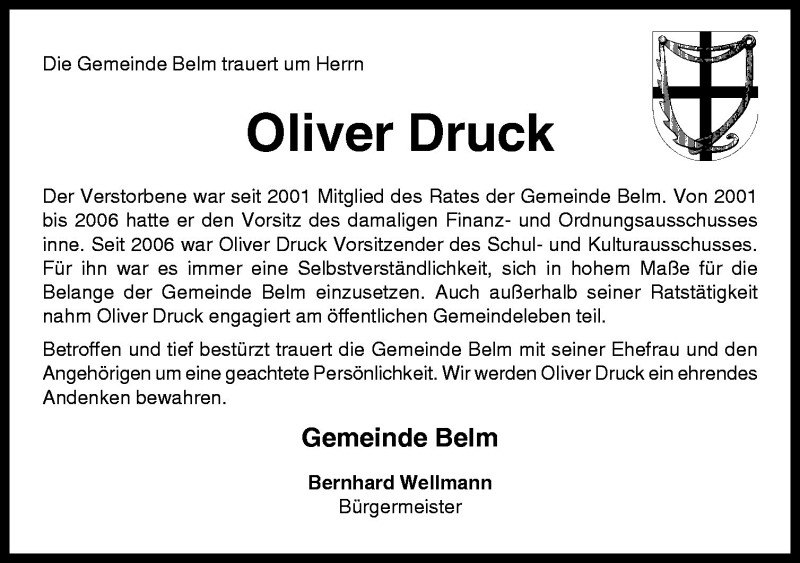  Traueranzeige für Oliver Druck vom 02.06.2010 aus Neue Osnabrücker Zeitung GmbH & Co. KG
