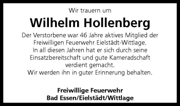 Traueranzeige von Wilhelm Hollenberg von Neue Osnabrücker Zeitung GmbH & Co. KG
