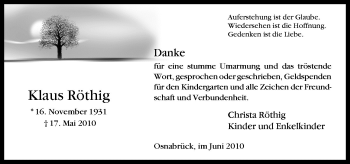 Traueranzeige von Klaus Röthig von Neue Osnabrücker Zeitung GmbH & Co. KG