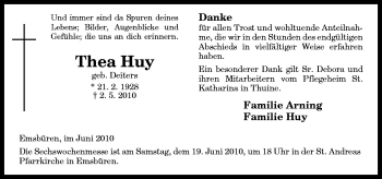 Traueranzeige von Thea Huy von Neue Osnabrücker Zeitung GmbH & Co. KG